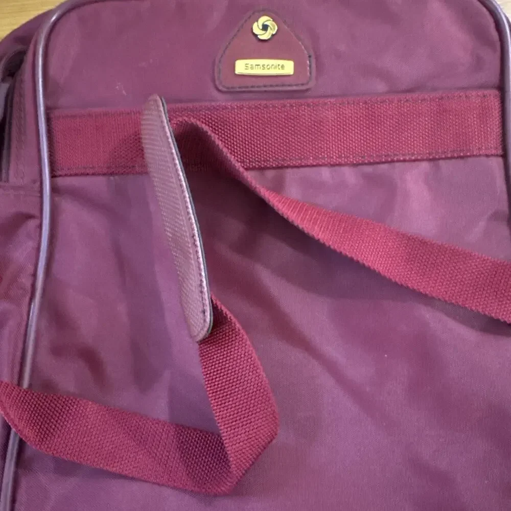 Vintage Samsonite Maroon Travel Shoulder Bag - 1990s Overnight Flight Cabin Bag